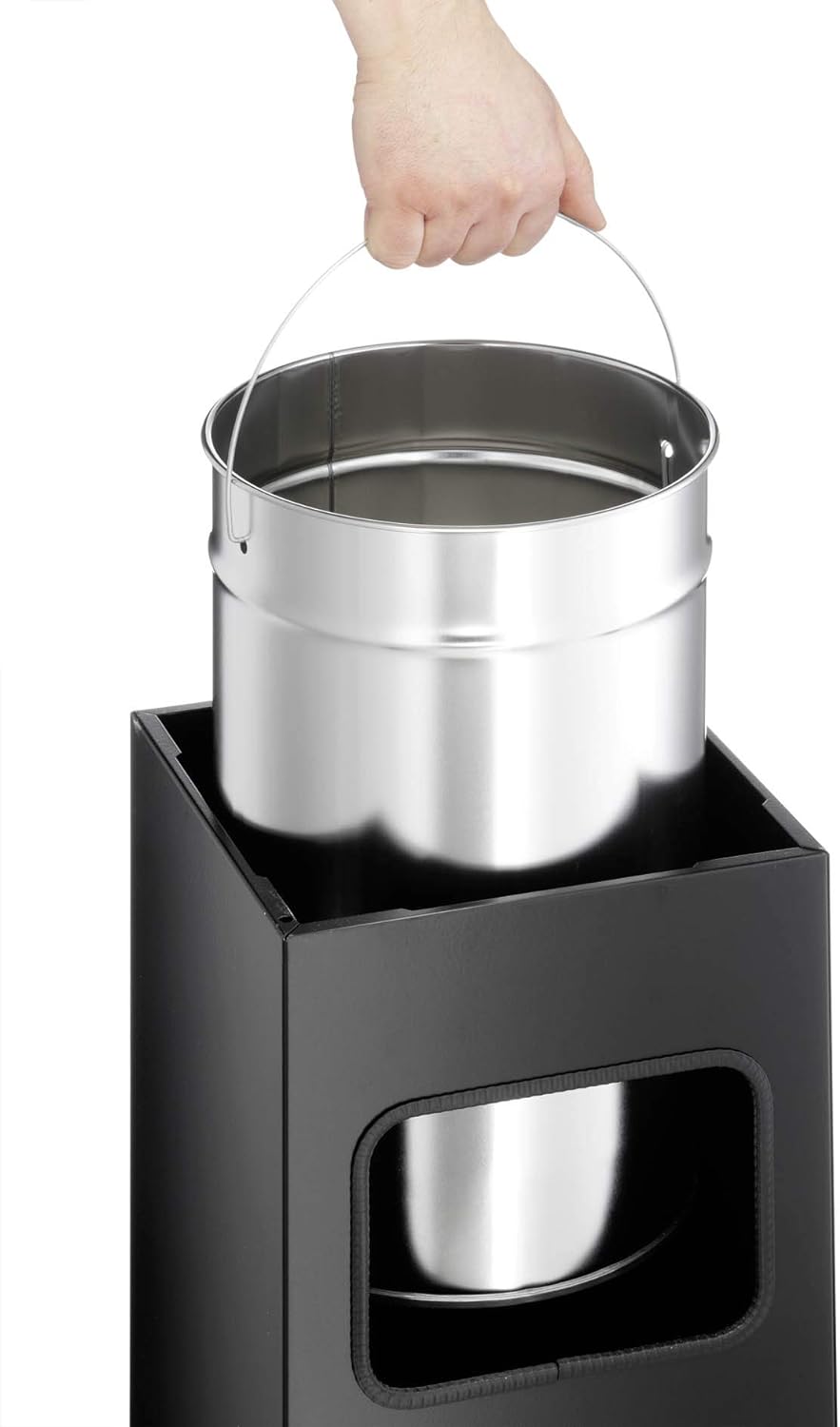 Durable Papierkorb Metall mit Ascher, entnehmbarer Inneneimer und Ascher, eckig, silber, 333123 silb