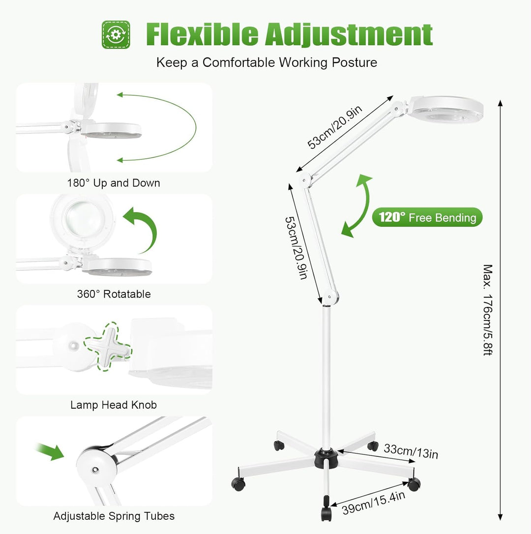 LED Lupenleuchte Kosmetik mit Standfuss, 8X LED Lupenlampe, Mit Rollstativ Lupenleuchte Kosmetiklamp