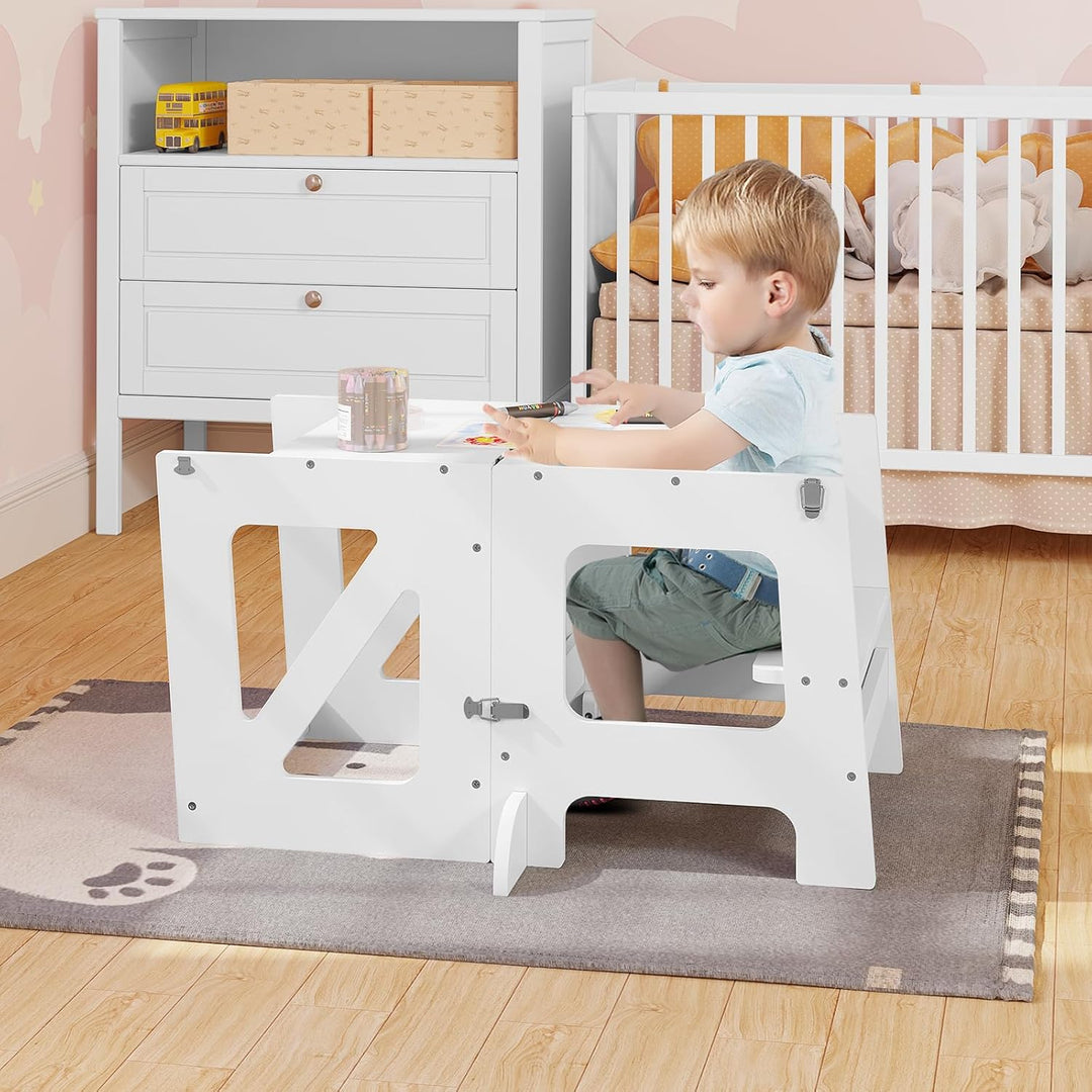 WOLTU Lernturm 3 in 1, Tritthocker Kinderhocker Kindertisch Tafel, Montessori Lernturm für Kinder, K