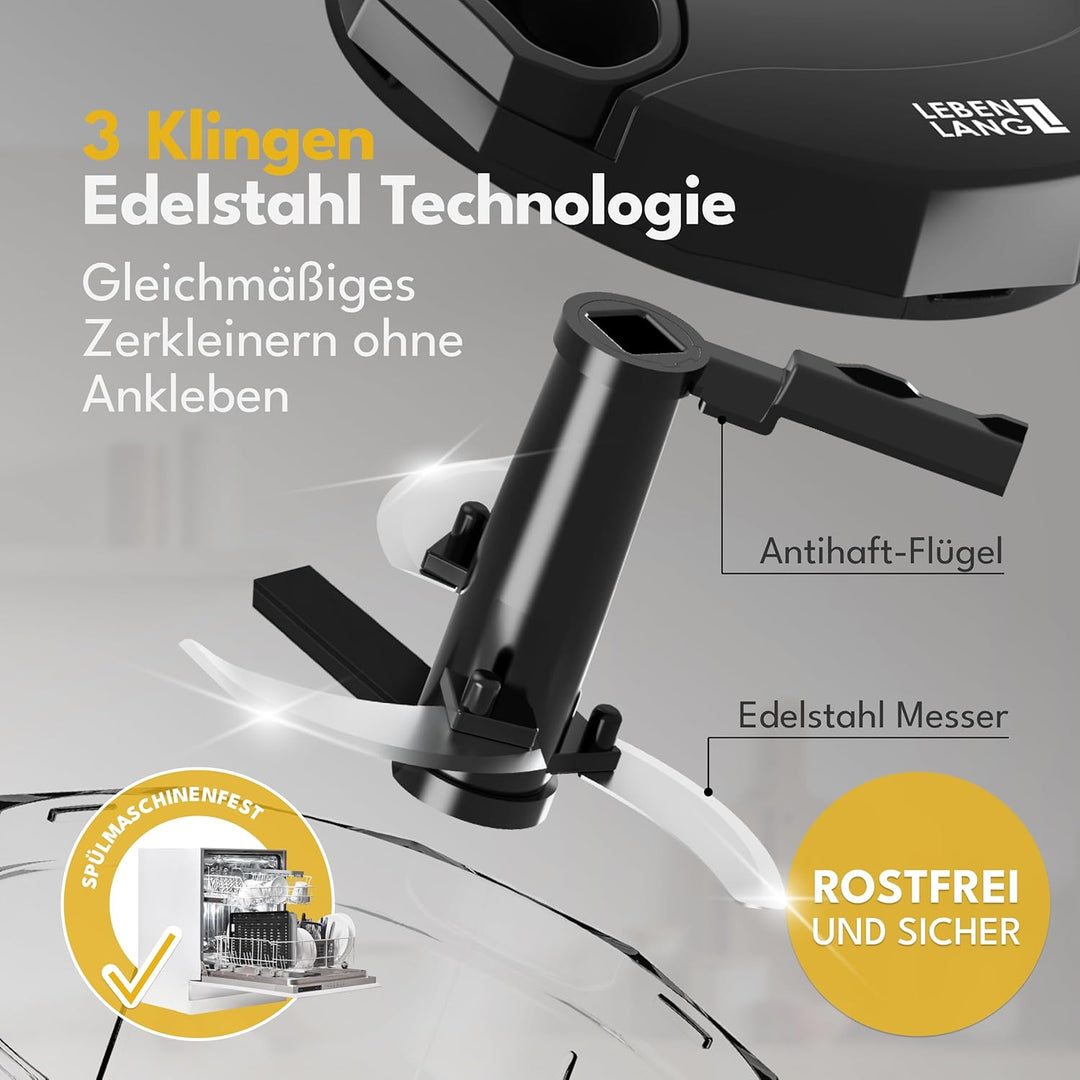 LEBENLANG Gemüse & Zwiebelschneider - 1L Obst Zerkleinerer manuell & BPA-Frei | Schwarz für Zwiebeln