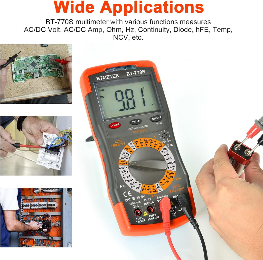 BTMETER BT-770S Multimeter Manuelles Strommessgerät, für AC DC Volt Ampere Ohm Kapazität Frequenz mi