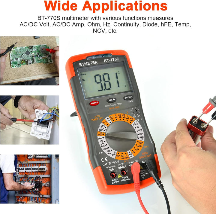 BTMETER BT-770S Multimeter Manuelles Strommessgerät, für AC DC Volt Ampere Ohm Kapazität Frequenz mi