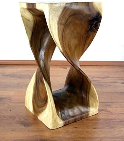 livasia Gedrehte Massivholzsäule aus Thailand, Beistelltisch/Hocker als Blumensäule oder Podest, asi