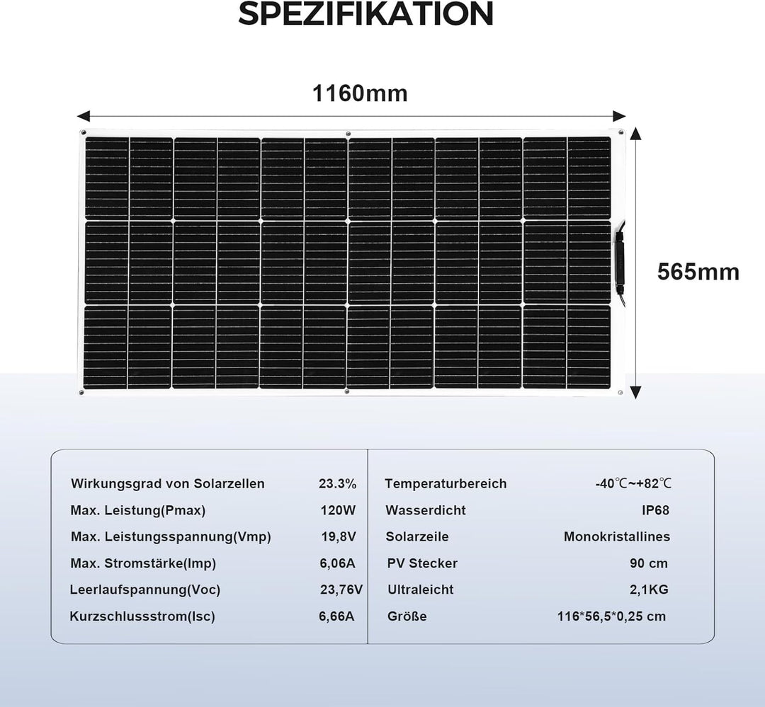 120W 12V Solarpanel Flexibel, Monokristallines Flexibles Solarpanel Solarmodule Schmal Lang, für Woh