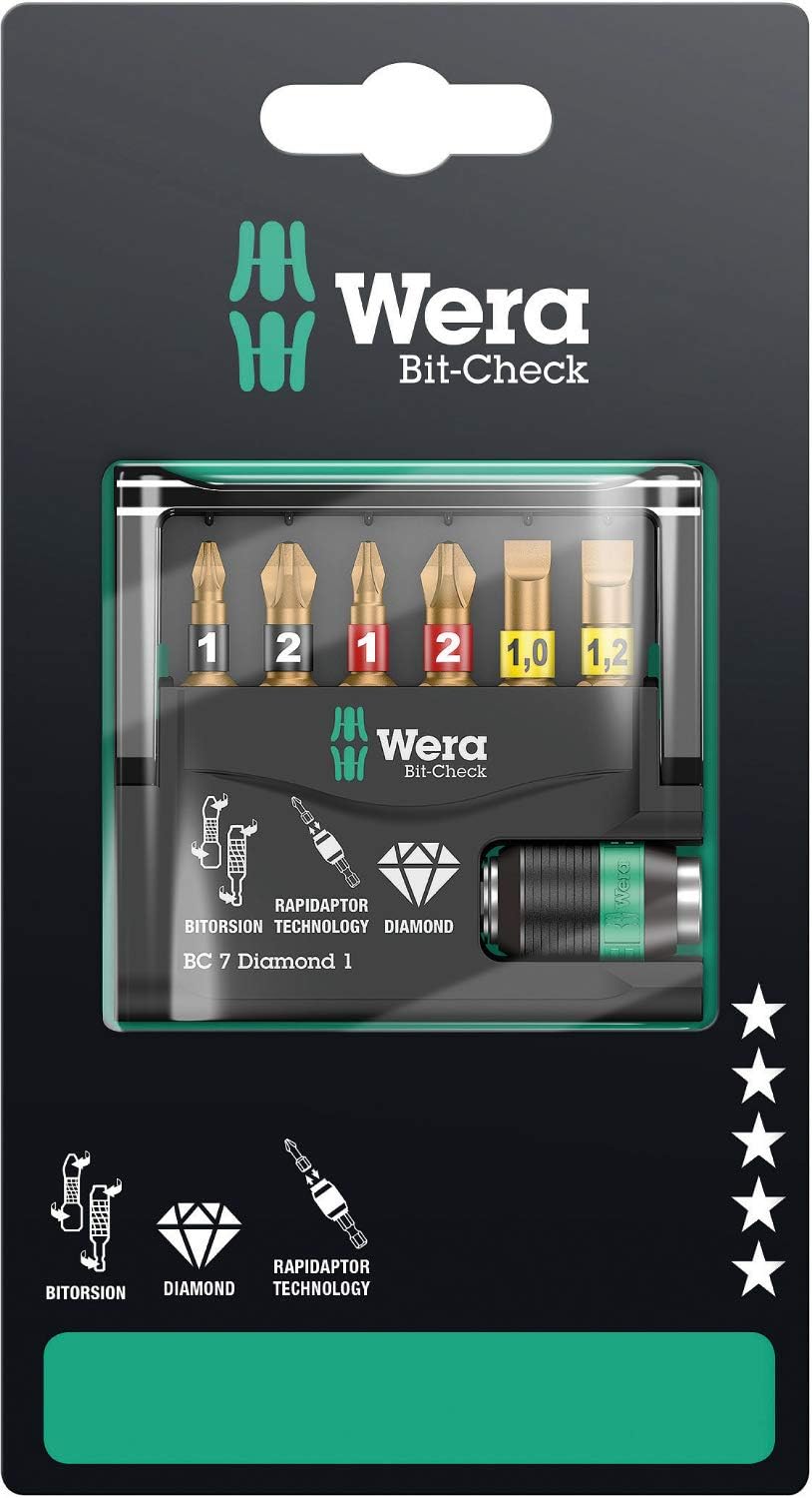 Wera Bit-Sortiment, Bit-Check 7 Diamond 1 SB, 7-teilig, 1 Stück, 05073419001, Bit-Check 7 Diamond 1