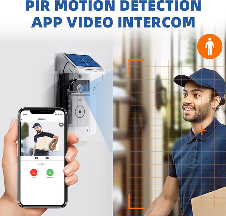 Kabellose WLAN Türklingel mit Kamera, Solar Wiederaufladbar Video Türklingel, Infrarot Nachtsicht, P