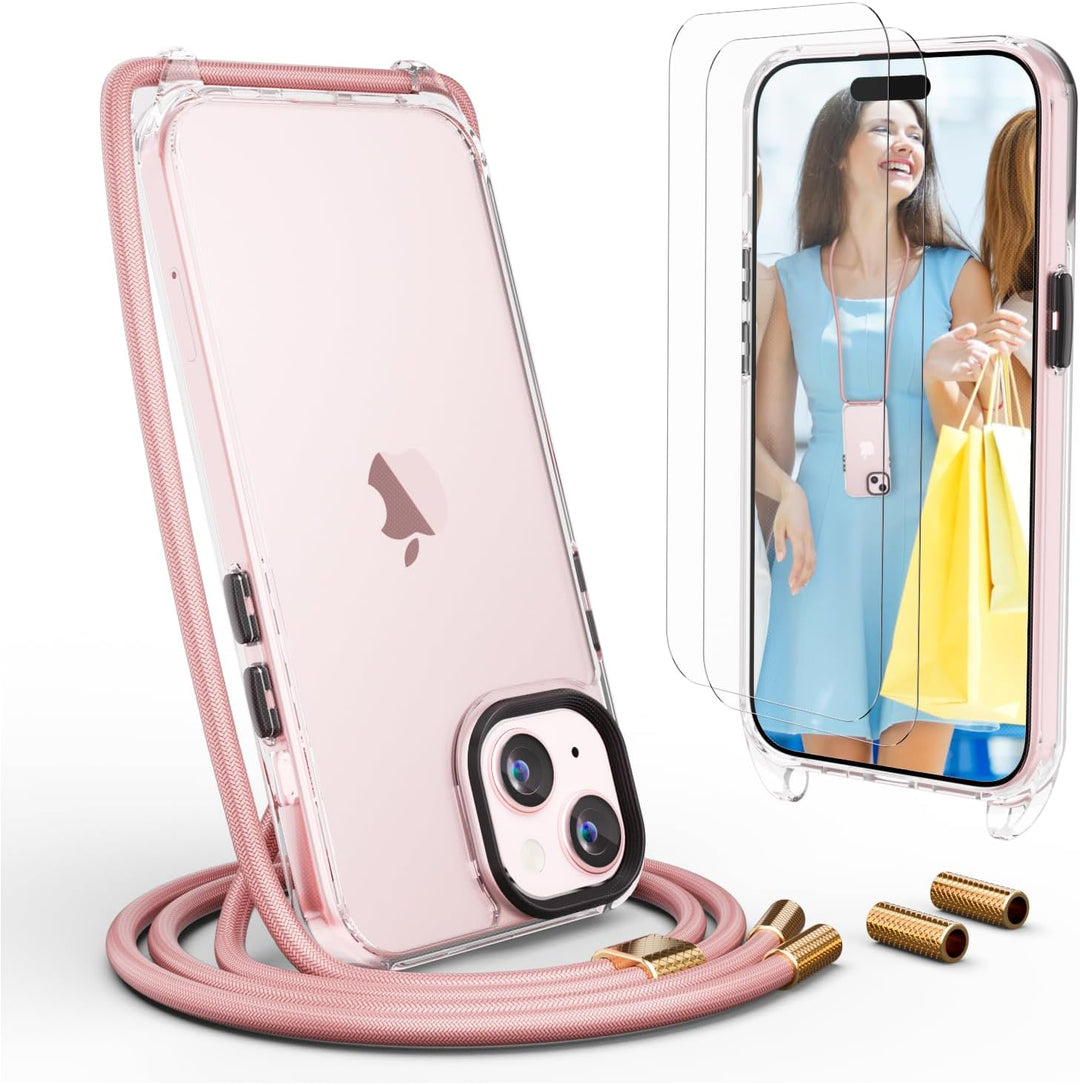 UYMO Handykette Hülle mit Band Für iPhone 15 6.1" -| mit 2 Stück Schutzfolie |, Necklace Transparent