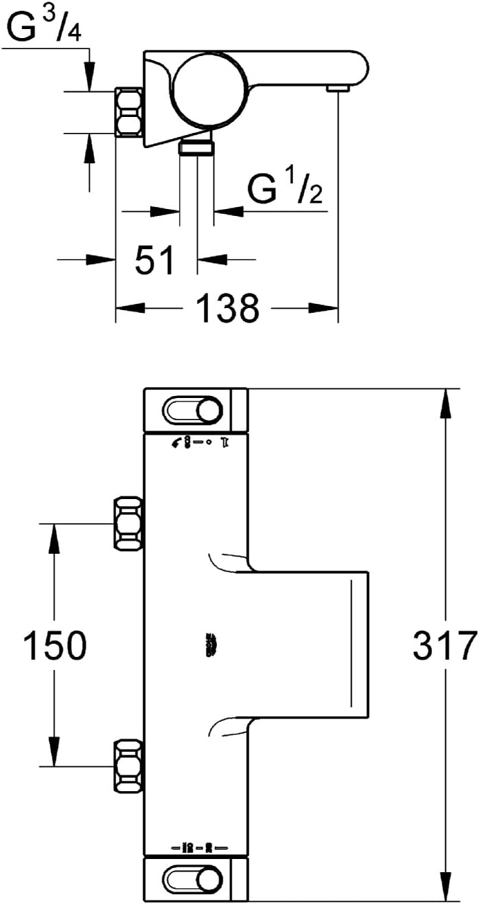 Grohe 34484001 Thermostatische Mischbatterie Grohtherm 2000, f&uumlr Bad/Dusche, Chrom