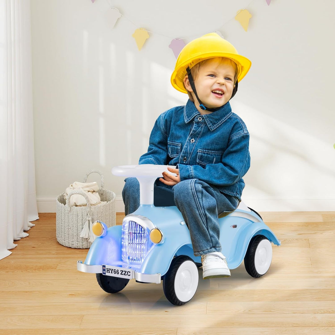 GOPLUS Kinder Rutschauto, Retro Classic Schiebeauto, Kinder Rutschfahrzeug mit Lenkrad, Hupe, LED-Sc