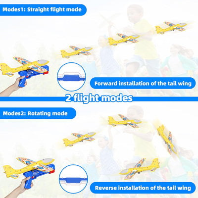 Doloowee Flugzeug Launcher Spielzeug, 3 styroporflieger mit Katapult, 2 Flug Modi & LED Beleuchtung,