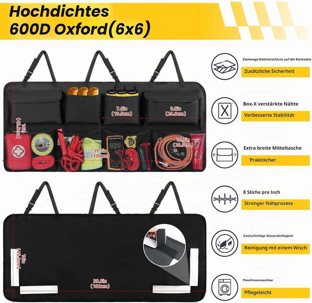 Auto-Organizer für Kofferraum, zum Aufhängen am Rücksitz, mit 8 grossen Aufbewahrungstaschen, Koffer