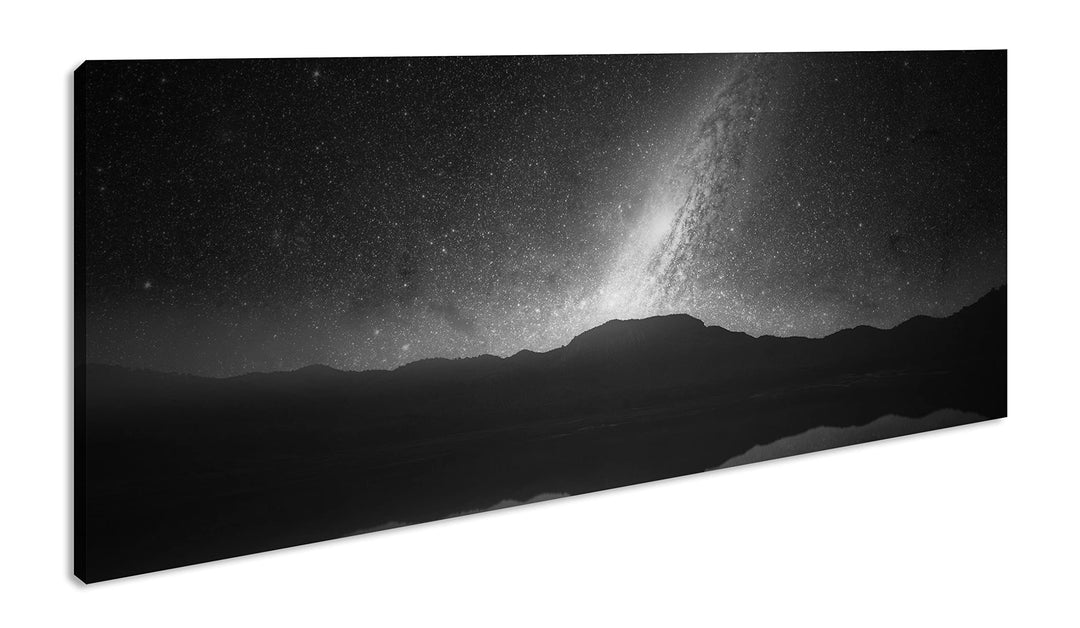 Erhellter Nachthimmel Panorama 120x60 cm Effekt: Schwarz/Weiss als Leinwandbild, Motiv fertig gerahm