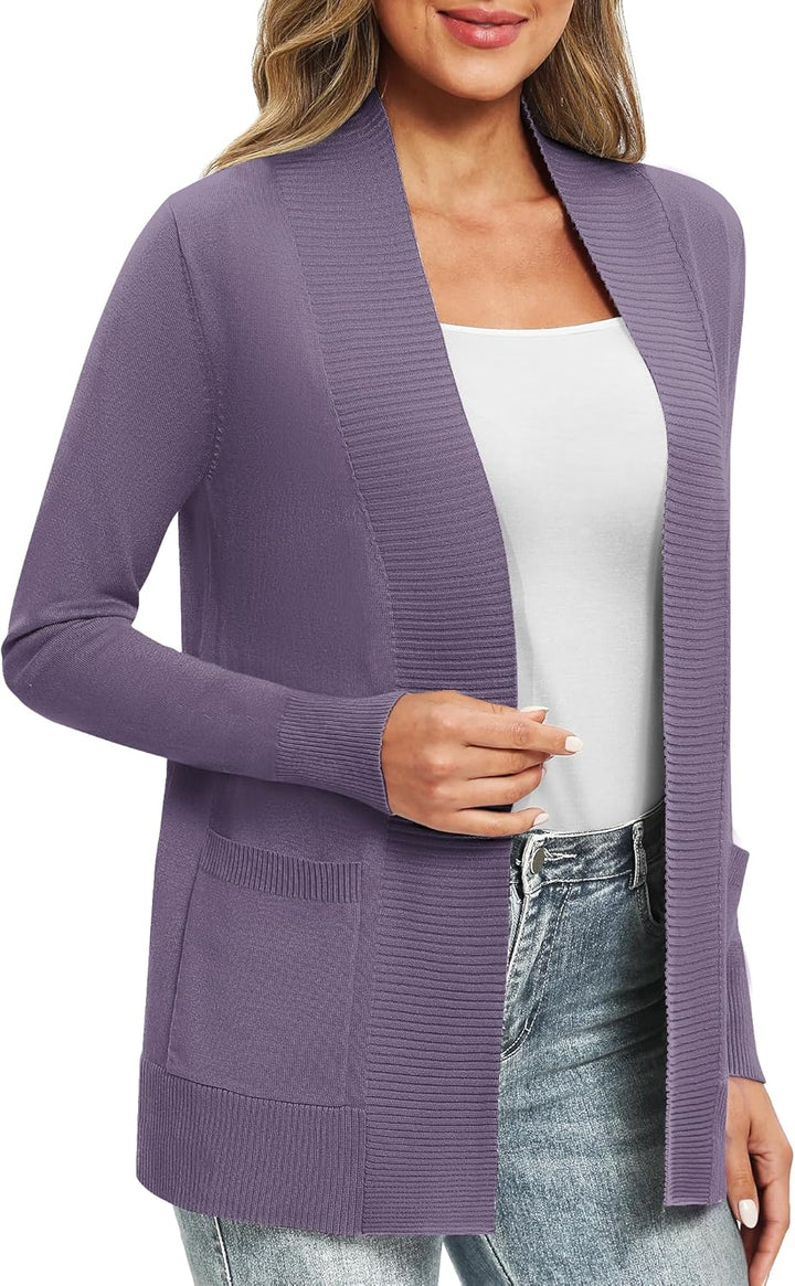 EXCHIC Damen Lange Ärmel Gestrickt Strickjacke Leicht Gemütlich Offene Vorderseite Lange Freizeitjac