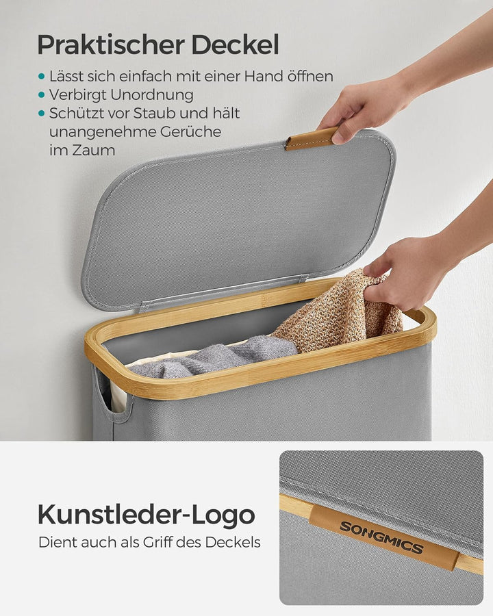 SONGMICS Wäschekorb mit Deckel, Wäschesammler 65 L, platzsparend, herausnehmbarer Wäschesack, Oxford