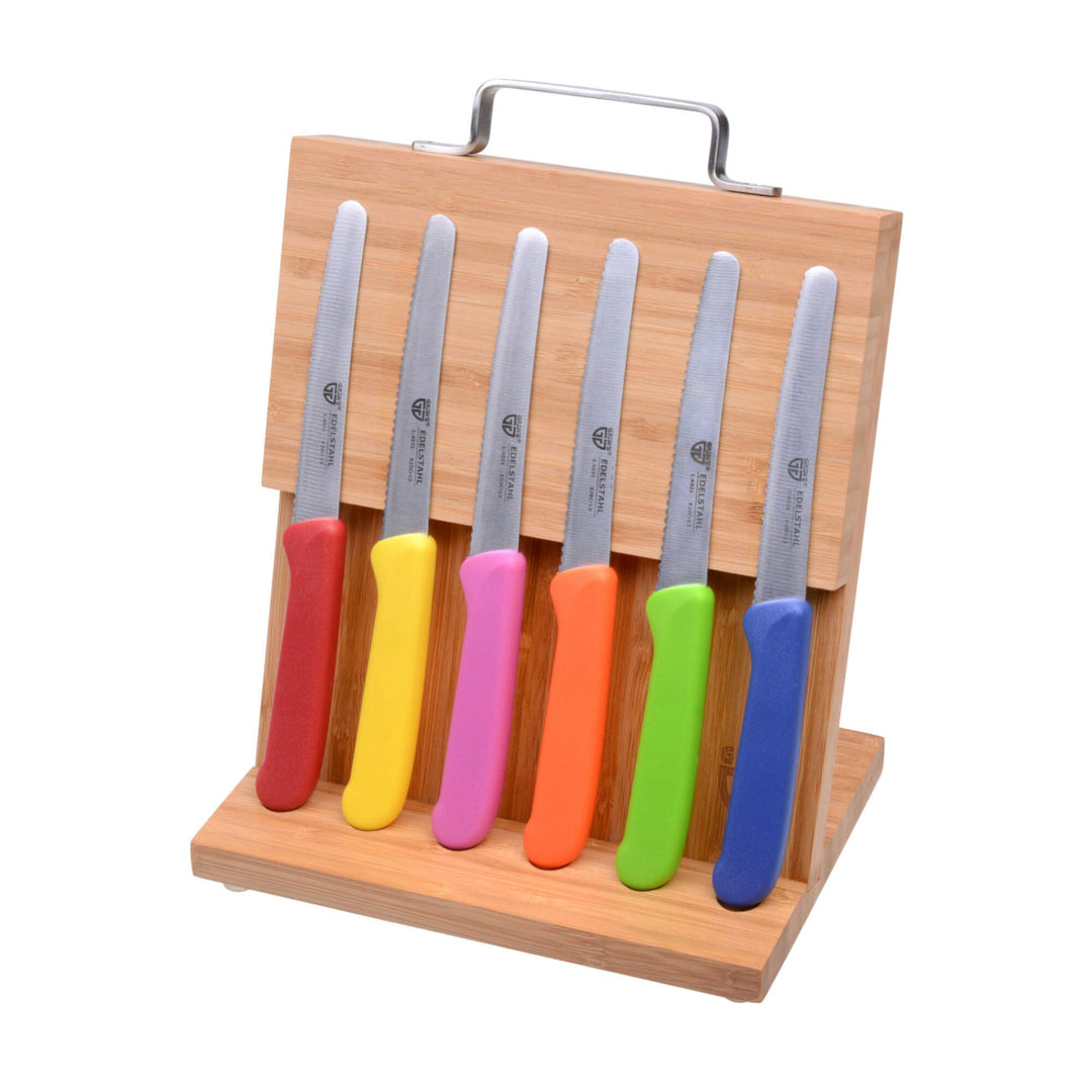 GRÄWE Magnet-Messerhalter Bambus mit Brötchenmessern bunt Bunt 6er Messerset inkl. Messerblock, Bunt