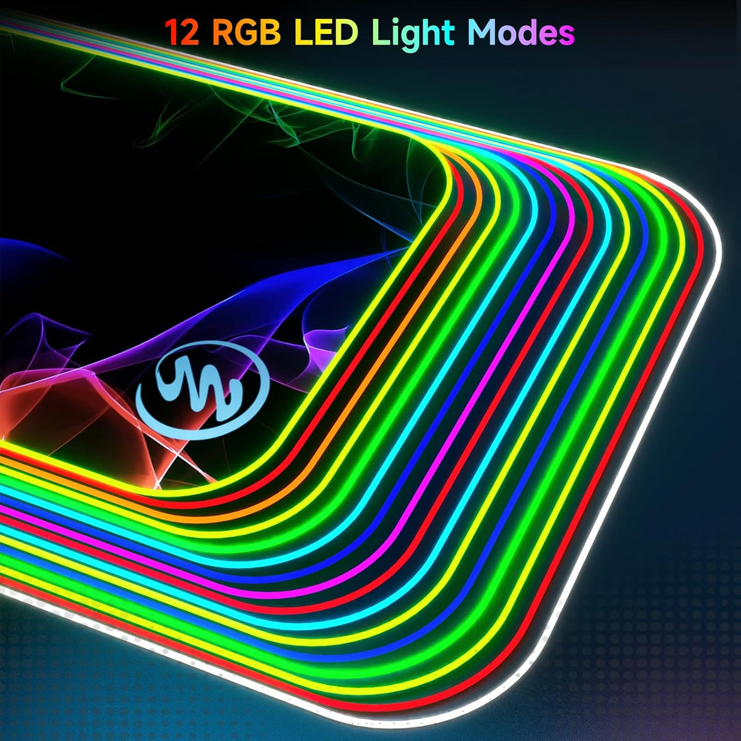 RGB Gaming Mauspad XXL 80×30 cm – Grosses LED Mousepad mit 12 Beleuchtungsmodi, Rutschfester Gummiba