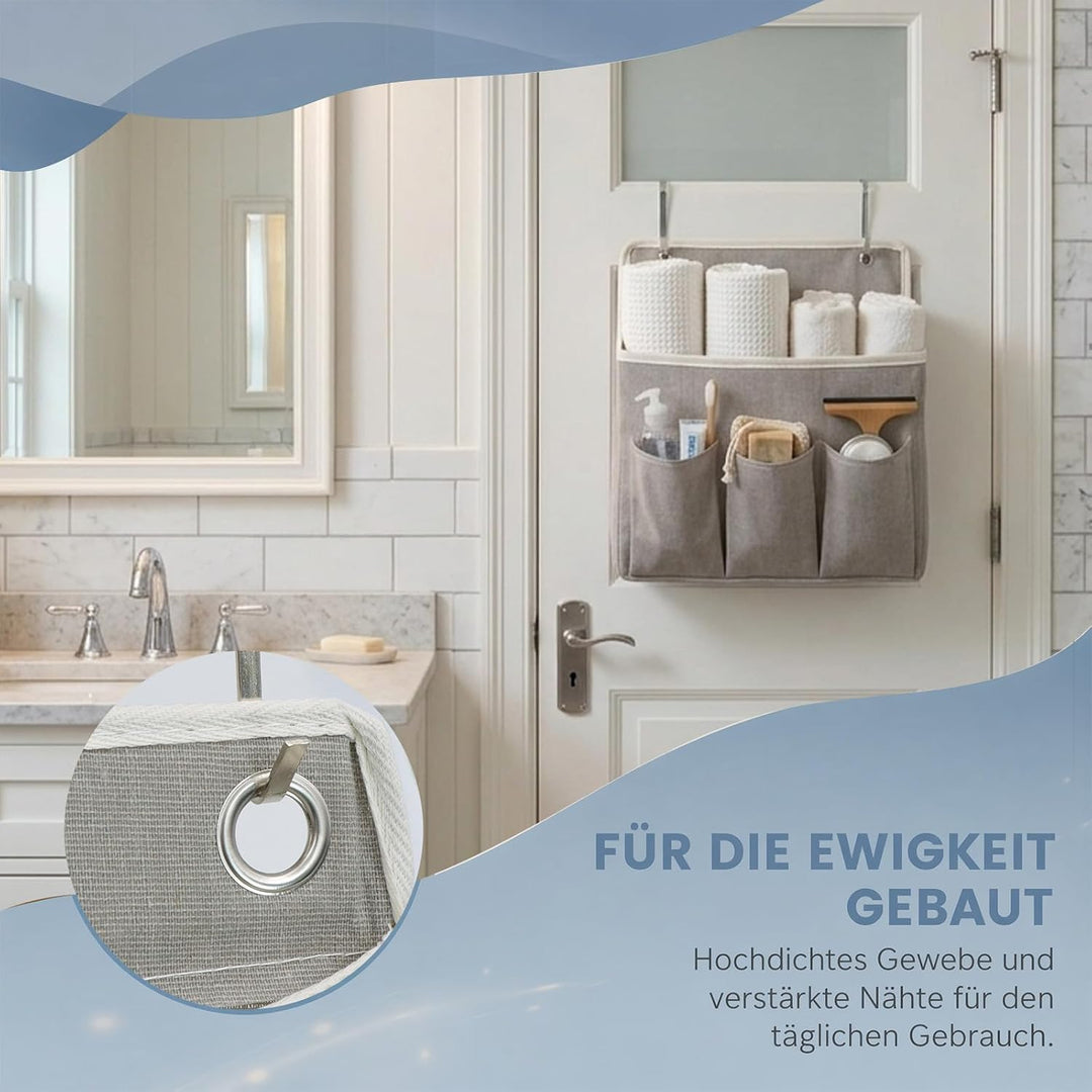 ZYNERY 3 Stück Hängeorganizer Grau mit 3 Taschen, Hängeorganizer Camping, 6 Selbstklebehaken + 6 Nor