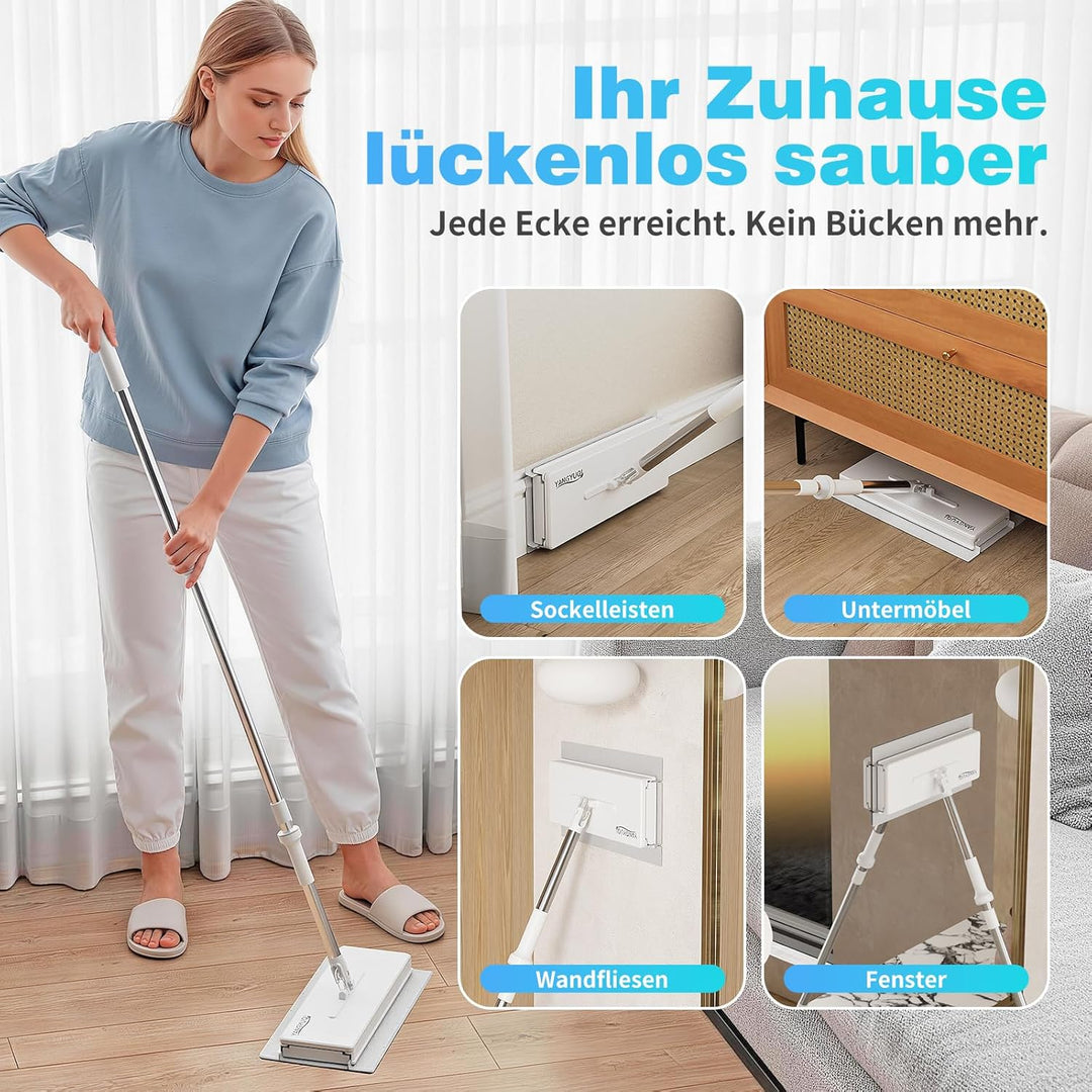 Wischmopp mit Druck-Klemm-System, Bodenwischer mit Automatischer Tuchklemme, Zero Touch Ein-Knopf-We