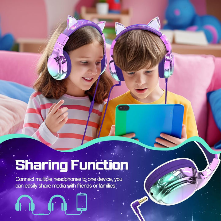 JYPS Kinder Kopfhörer, Kopfhörer Kinder mit Kabel, 85/94dB Lautstärkenbegrenzer, Audio-Sharing, Falt
