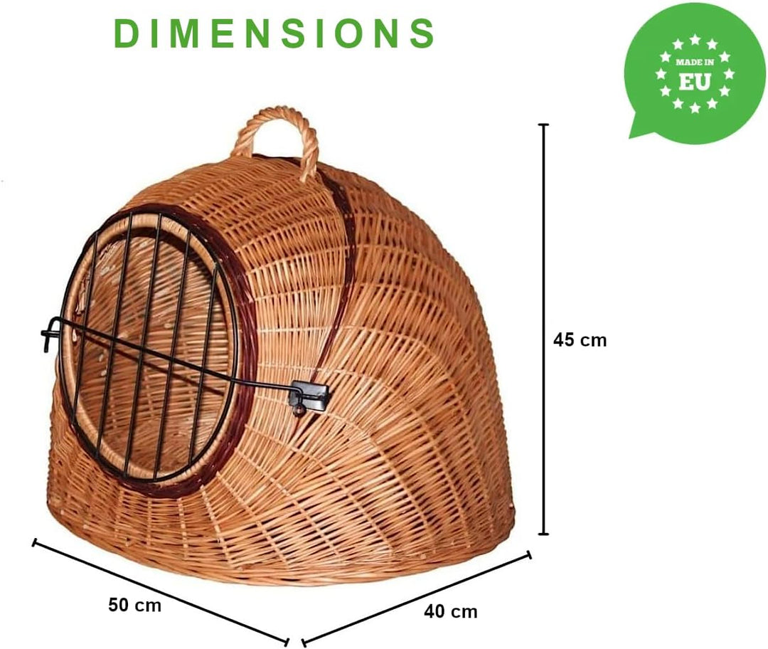 Weidenkorb Korbhöhle mit Gitter und Tragegriff – Abmessungen 50x40x45 cm – Transporthöhle – Natürlic