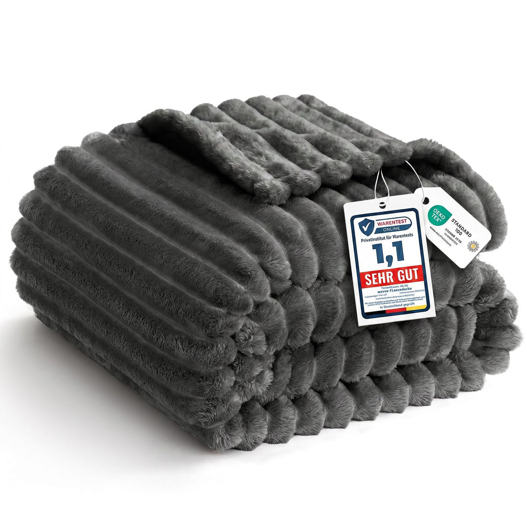 WAVVE Kuscheldecke Flauschig Decke - 150x200cm - Grau - Weiche Flanell Fleecedecke, Sofadecke & Couc