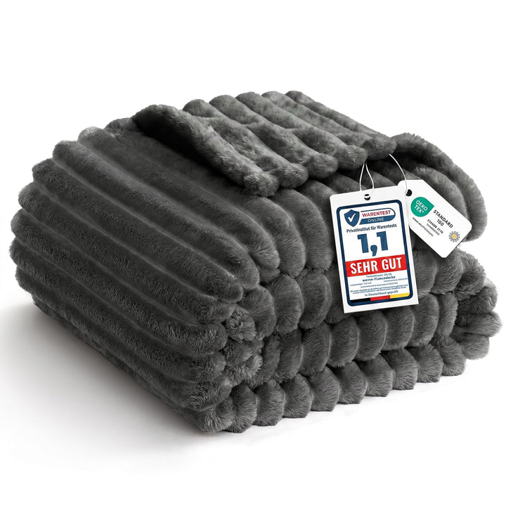 WAVVE Kuscheldecke Flauschig Decke - 150x200cm - Grau - Weiche Flanell Fleecedecke, Sofadecke & Couc