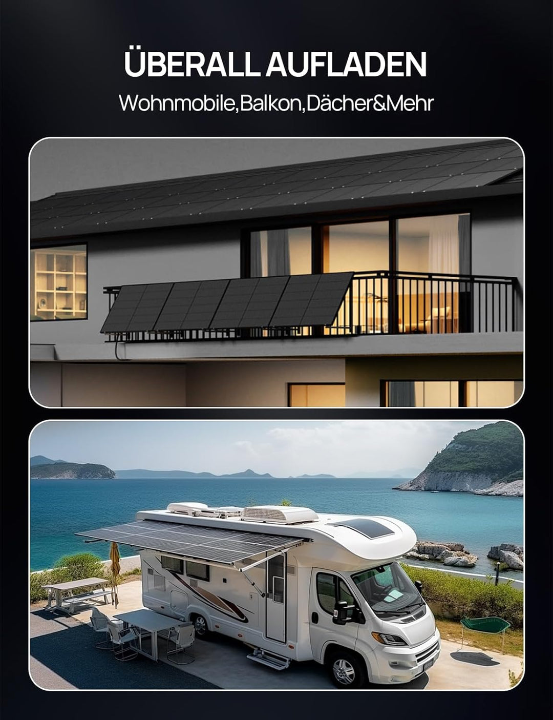 ECO-WORTHY 120W 12V Solarpanel, 25% Hocheffizienz mit Full Black Design Solarmodul mit Null Gitterli