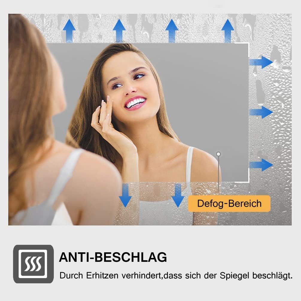 LISA Badspiegel 80 x 60 cm mit Beleuchtung LED Rechteckig Badezimmer Wandspiegel Antibeschlage Licht