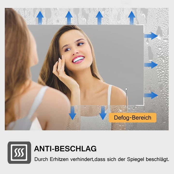 LISA Badspiegel 80 x 60 cm mit Beleuchtung LED Rechteckig Badezimmer Wandspiegel Antibeschlage Licht