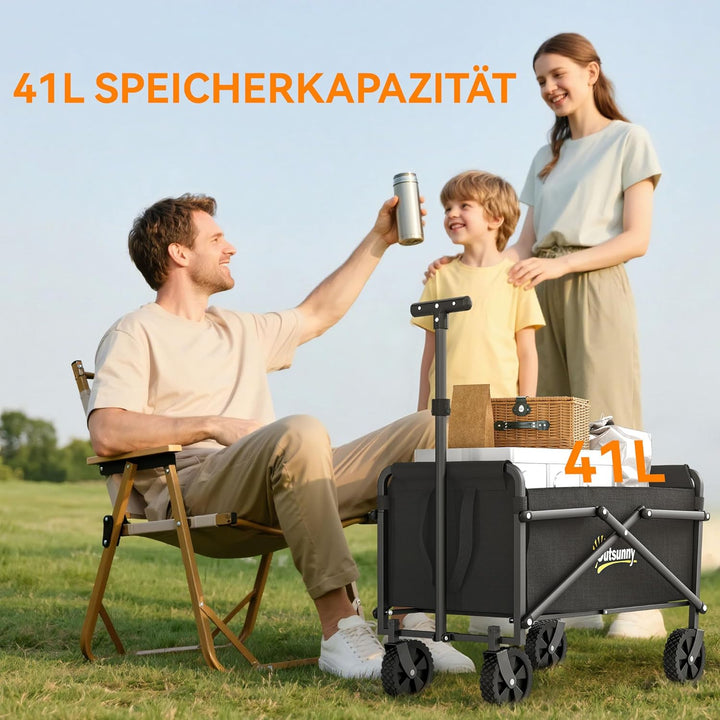 Outsunny Bollerwagen Faltbarer Handwagen 360° Gartenwagen Transportwagen mit verstellbarem Griff Str