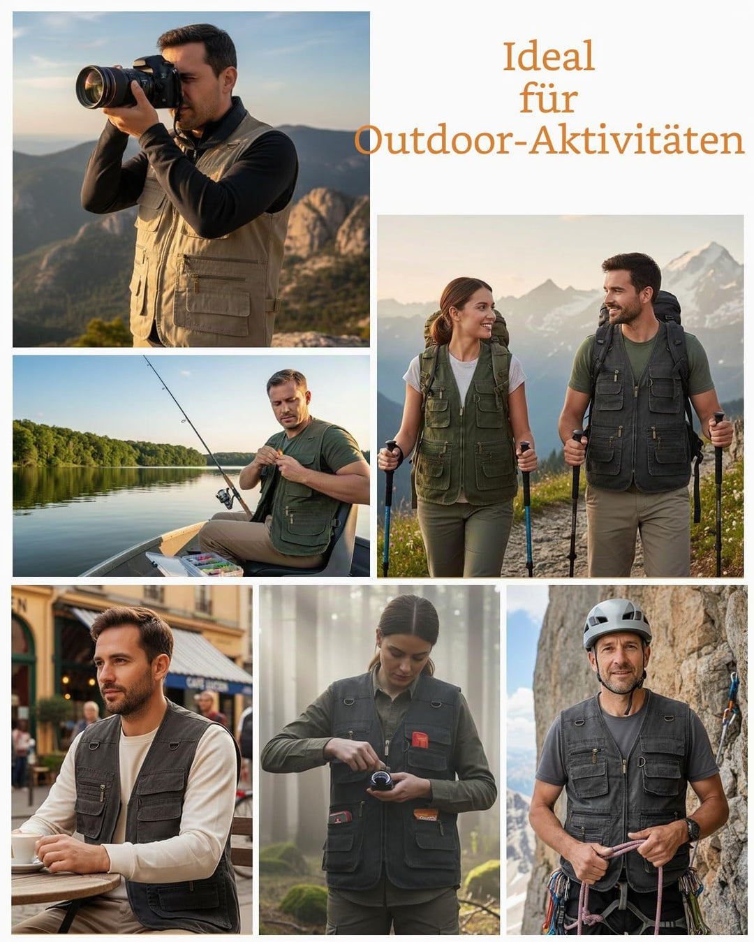 KTWOLEN Herren Outdoor Weste mit Multi-Taschened Anglerweste Jagd- und Angler Camping Wandern Weste
