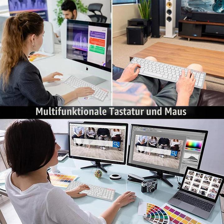 Tastatur Maus Set Kabellos - QWERTZ (Deutsch) USB Funktastatur mit Maus Ergonomisch Tastatur für Com