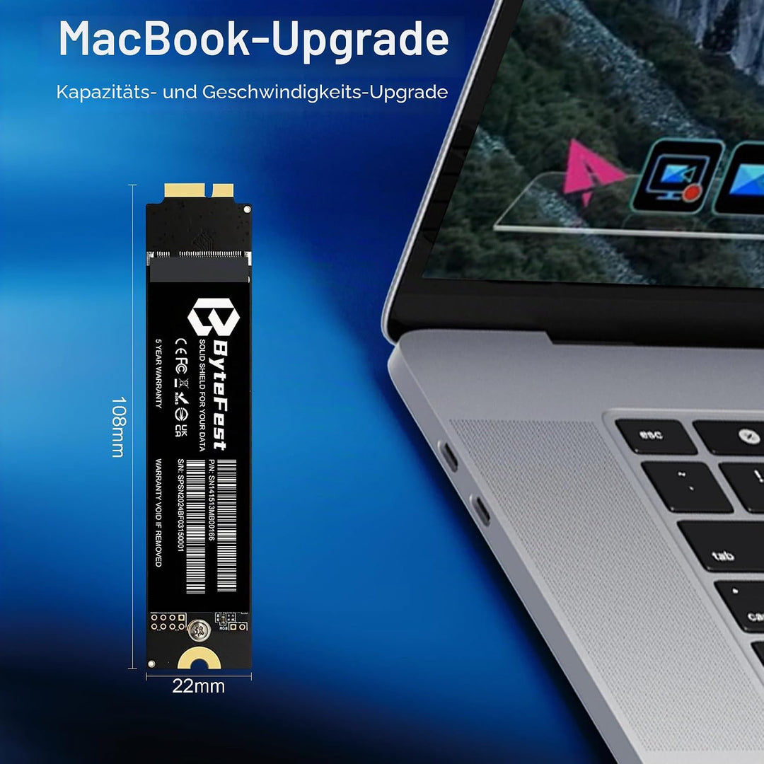 ByteFest SSD 256GB für MAC, Interne Festplatte, 3D NAND Kompatibel mit Apple MacBook Air 2010-2011 A