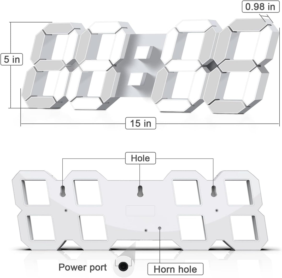 Deeyaple LED Wanduhr Digital Gross Wecker 3D Uhr Dimmbar Snooze USB 12/24Stunden Datum Temperaturanz