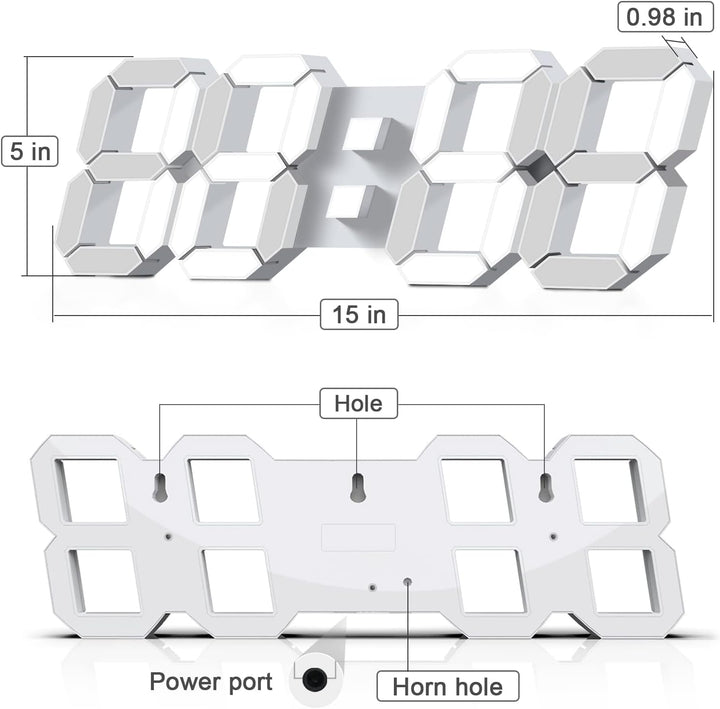 Deeyaple LED Wanduhr Digital Gross Wecker 3D Uhr Dimmbar Snooze USB 12/24Stunden Datum Temperaturanz