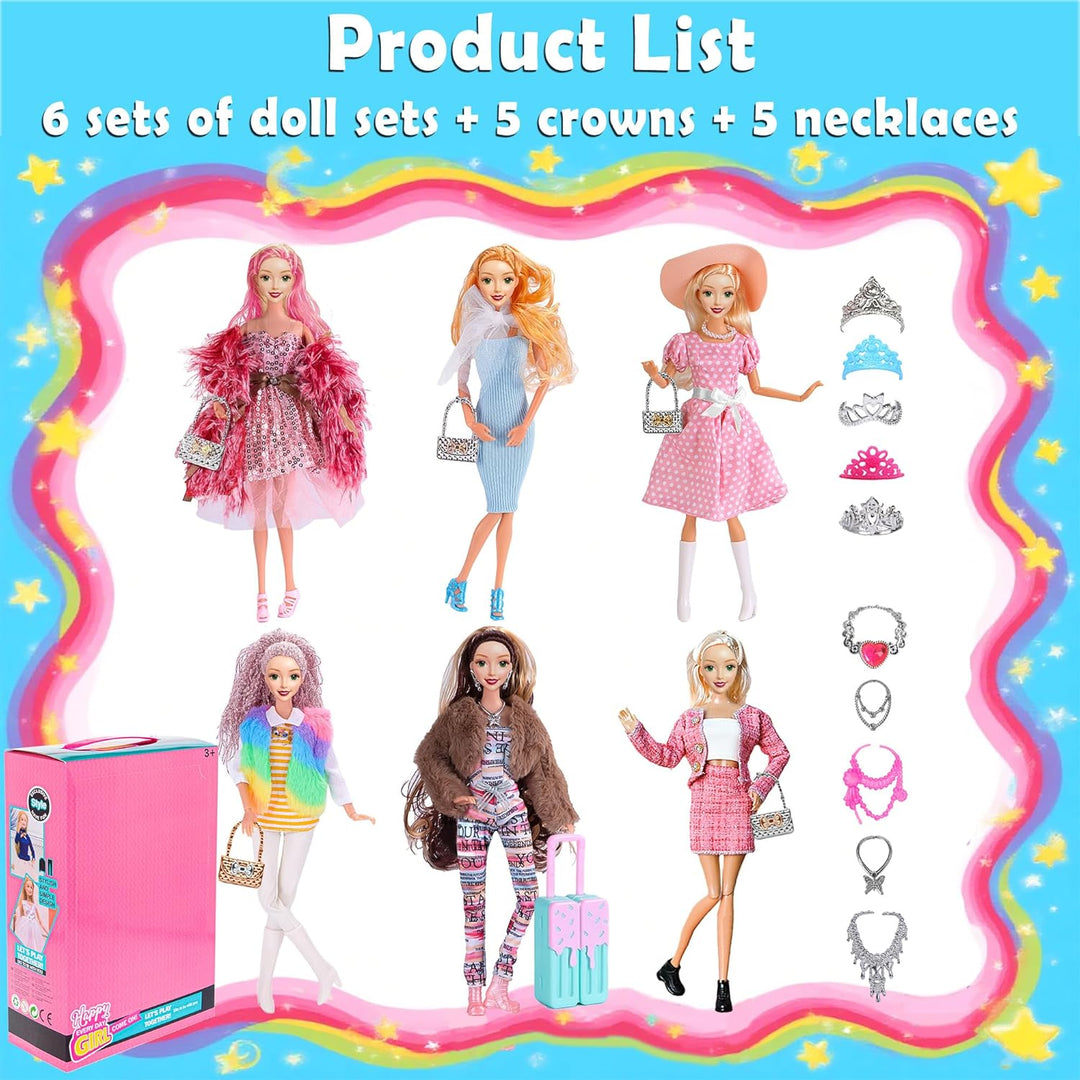 6 Pack Mode 11,5 Zoll amerikanisches Spielzeug Prinecess Puppen Spielset mit Outfits Kleid Design un