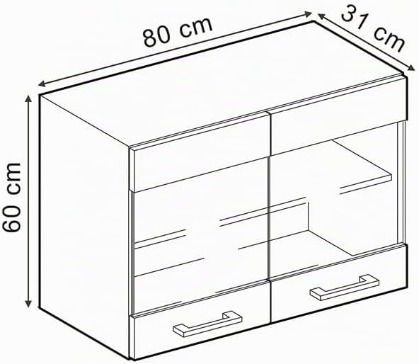 Vicco Küchenglasschrank R-Line, Glashängeschrank, Blau-Grau/Weiss, 80 cm, Blau-grau H&amp;