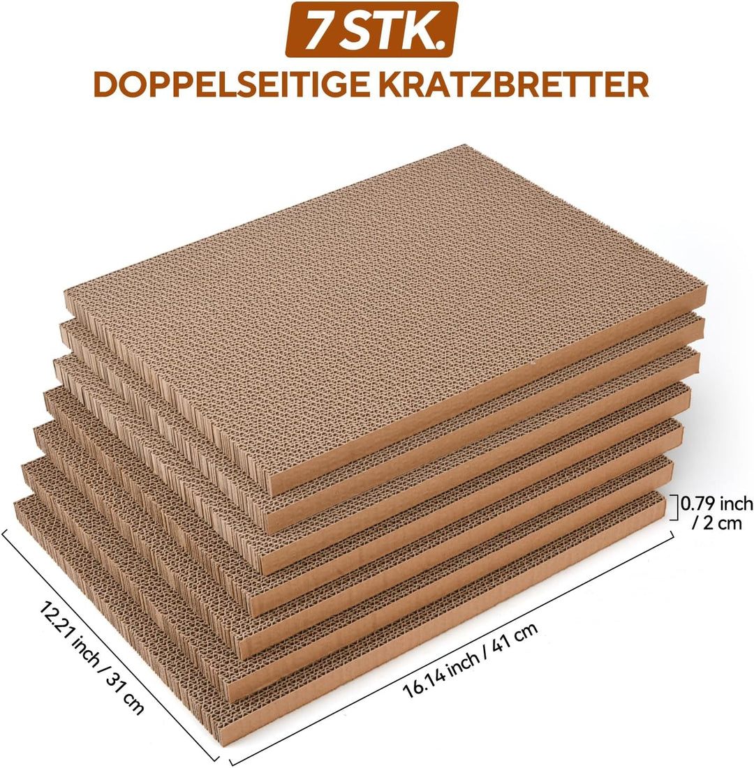 Kratzbrett Katze mit Box, 7Stk. kratzpappe für Katzen mit hochwertiger Karton, Widerstandsfähig Katz