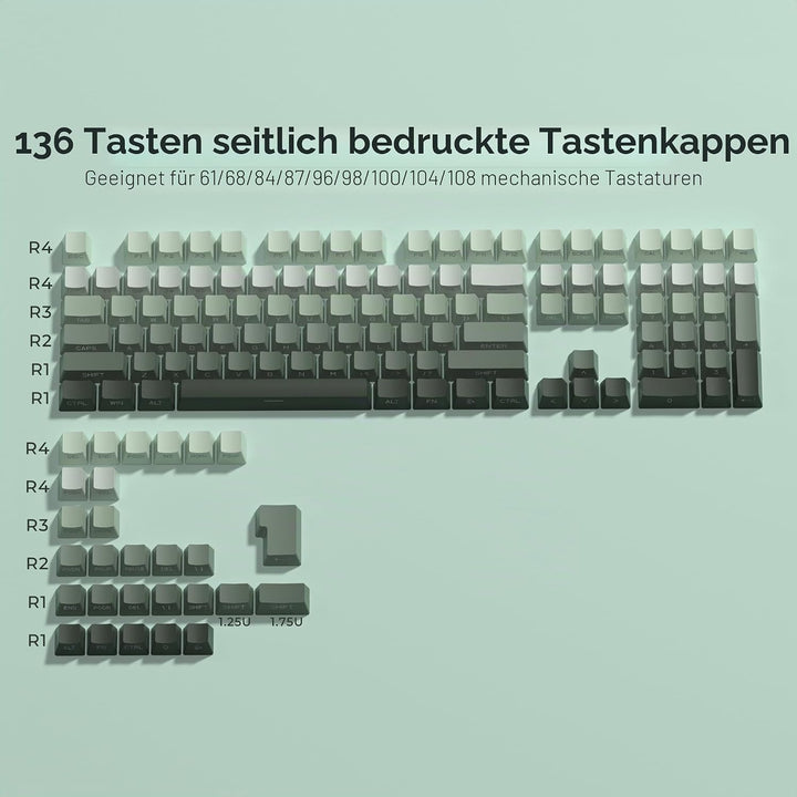 XVX Shine Through Gradient Seaweed Green Keycaps - Side Print, Double Shot PBT, 136 Tasten, OEM-Prof