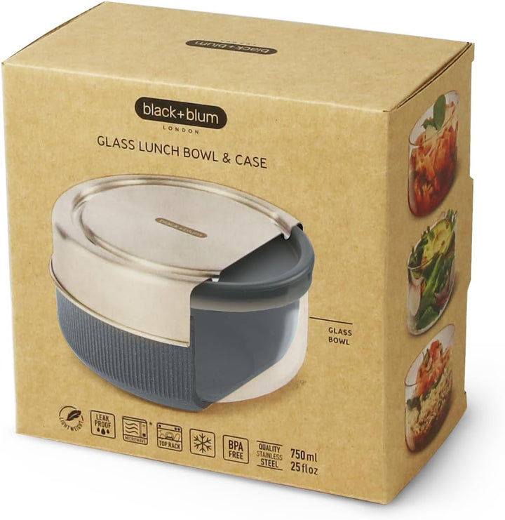 Black+Blum Lunchschale aus Glas | Schiefer | 750 ml | Borosilikatglas mit Schutzhülle aus nachhaltig