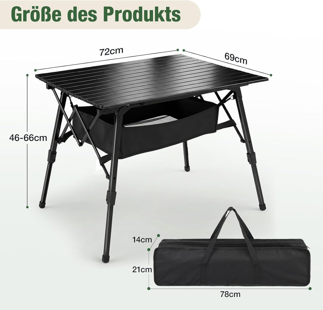 Sekey Campingtisch Faltbar Klapptisch mit Aluminiumrahmen Aufrollbare Tischplatte (72x69cm) Falttisc