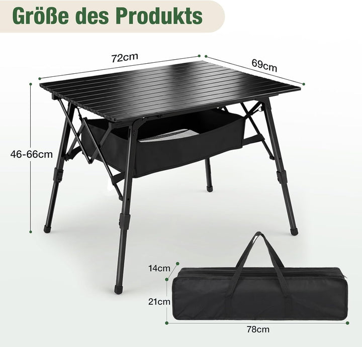 Sekey Campingtisch Faltbar Klapptisch mit Aluminiumrahmen Aufrollbare Tischplatte (72x69cm) Falttisc