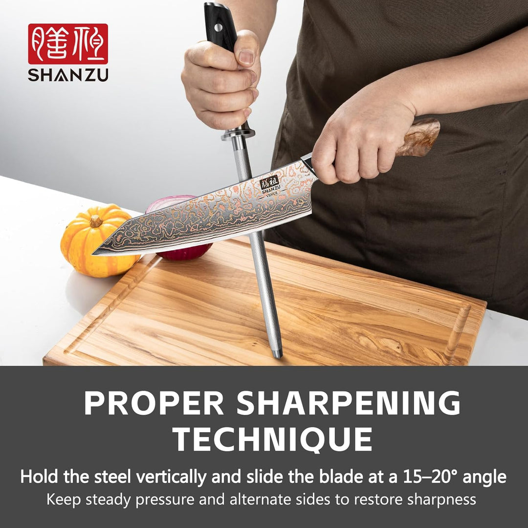 SHAN ZU Wetzstahl Messerschärfer Messer Stahl 20CM für Edelstahl Messer, Wetzstahl