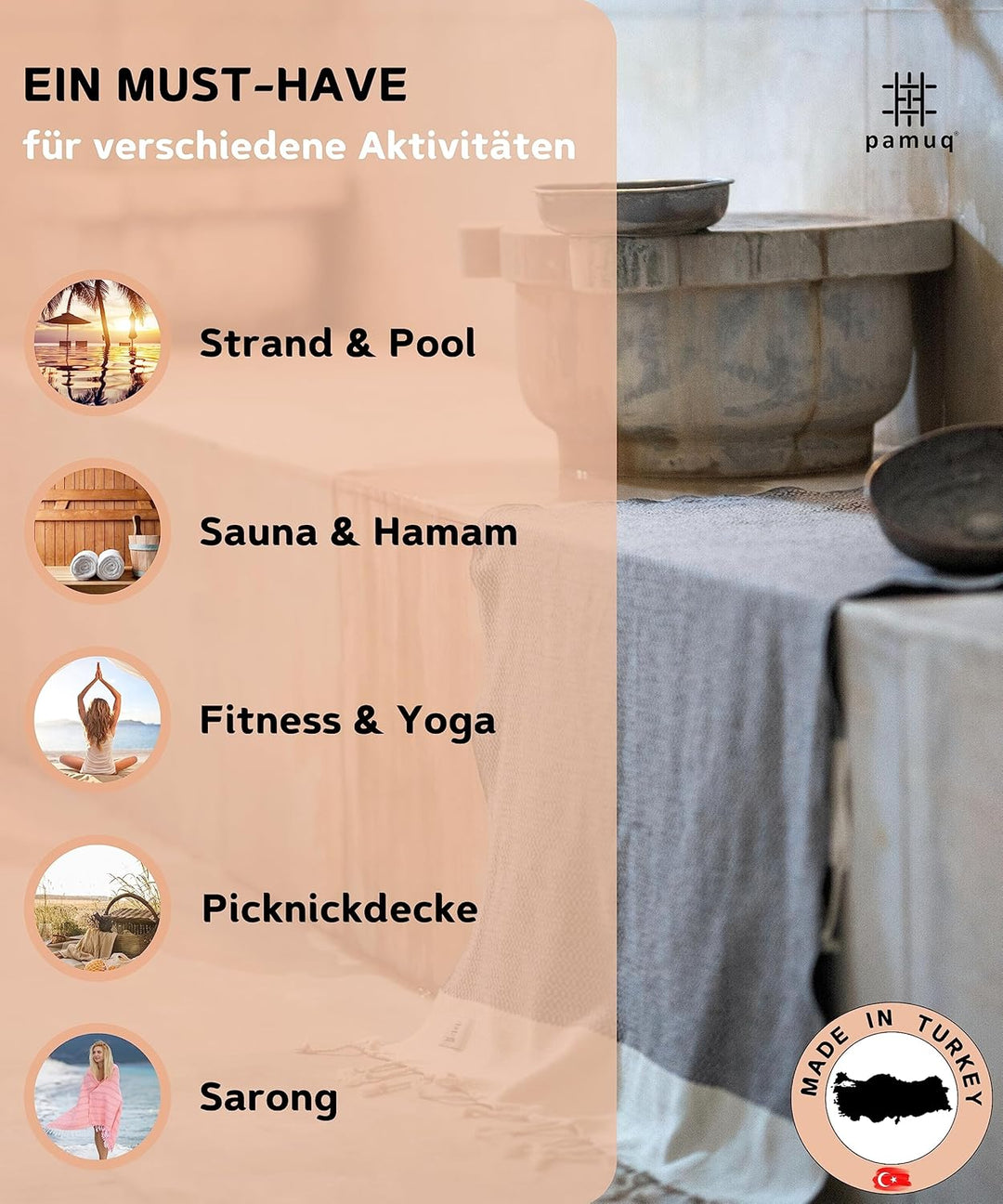 Strandtuch XXL Saunatuch Badetuch Hamamtuch Gross Baumwolle Duschtuch Pestemal Handtuch Fouta Pareo