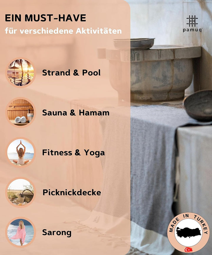 Strandtuch XXL Saunatuch Badetuch Hamamtuch Gross Baumwolle Duschtuch Pestemal Handtuch Fouta Pareo