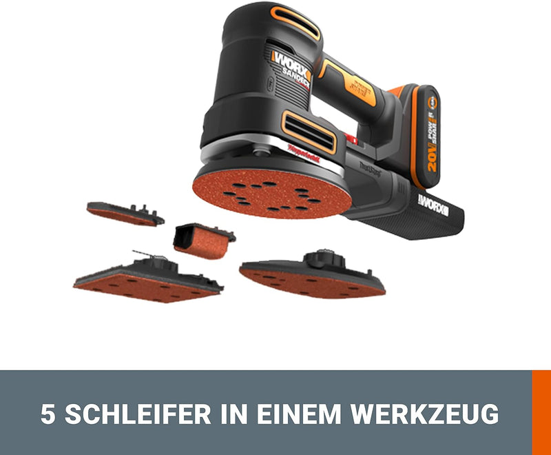 WORX WX820.9 Multifunktionsschleifer – Schleifen ohne Staub – Elektrische 20V Schleifmaschine – Powe