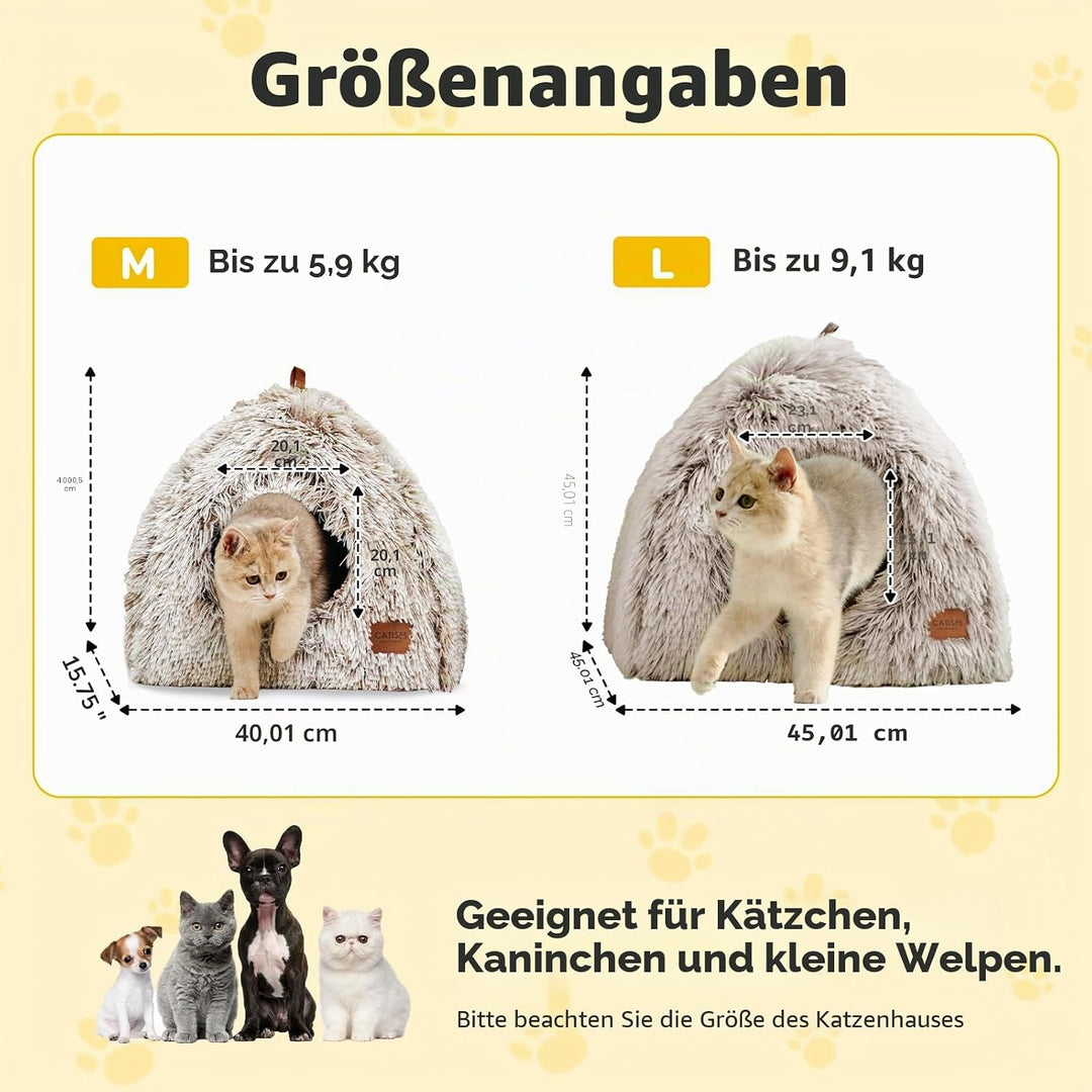 CATISM Katzenhöhle Katzenbett Katzenhaus Kuschelhöhle 45x45cm, 2 in 1 Faltbar Waschbar Bequemer Katz