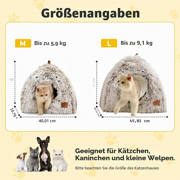 CATISM Katzenhöhle Katzenbett Katzenhaus Kuschelhöhle 45x45cm, 2 in 1 Faltbar Waschbar Bequemer Katz