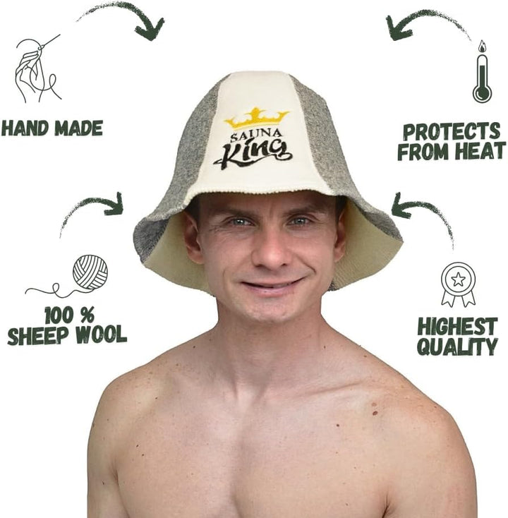 Sauna Guru Saunahut 'Sauna King' White - 100% organische Wollfilzmützen - Schützen Sie Ihren Kopf vo