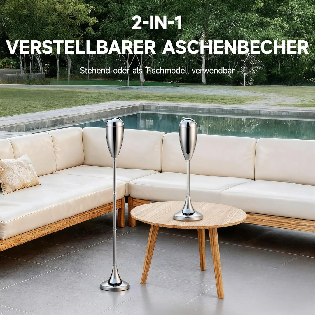 CO-Z Standaschenbecher Edelstahl Aschenbecher mit Deckel für Drinnen Höhenverstellbar Stand Aschenbe